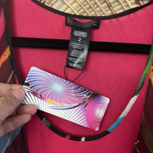 Custo Barcelona Y2K 60s Psychedelic Sheer Top Blouse Vibrant Funk Hip Sz 2 B34 - Picture 3 of 11